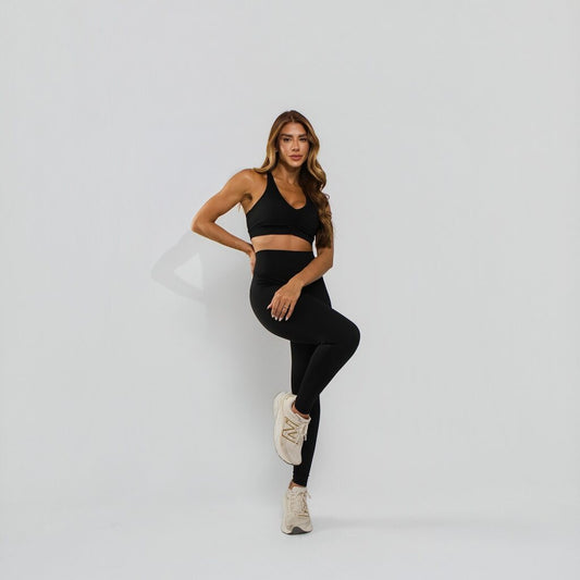 Conjunto Top + Calça Legging Fitness Tecido Alta Elasticidade Premium Bojo Embutido Preto