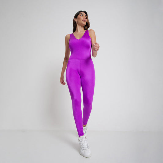 Macacão Fitness Energy Fúcsia Decote V