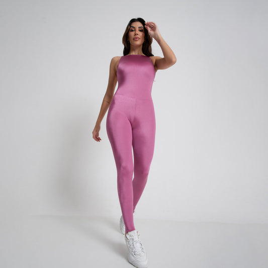 Macacão Fitness Energy Rosa com Decote nas Costas